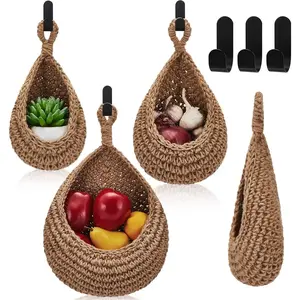Hanging Baskets, Onion Basket Coat Bohemian Storage Fruit Wall Hooks for Kitchen Wall Home Restaurant Garlic Vegetable Wall Planters, 3 Sizes