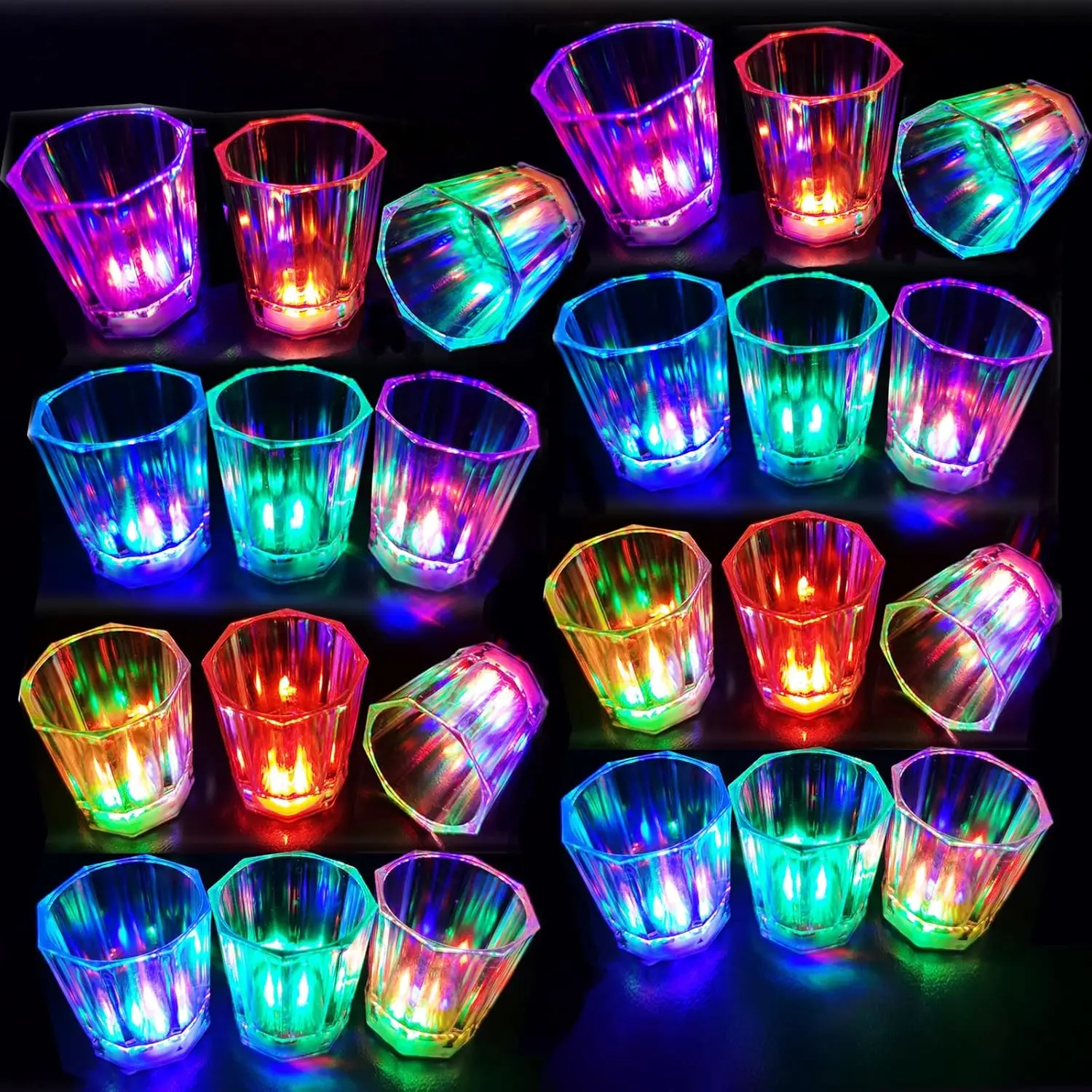 24PCS Light Up Shot Glasses, LED Flashing Party Cups, Glow Drinking Glasses for Birthday, Wedding, Valentine’s Day, Festivals & Party Favors