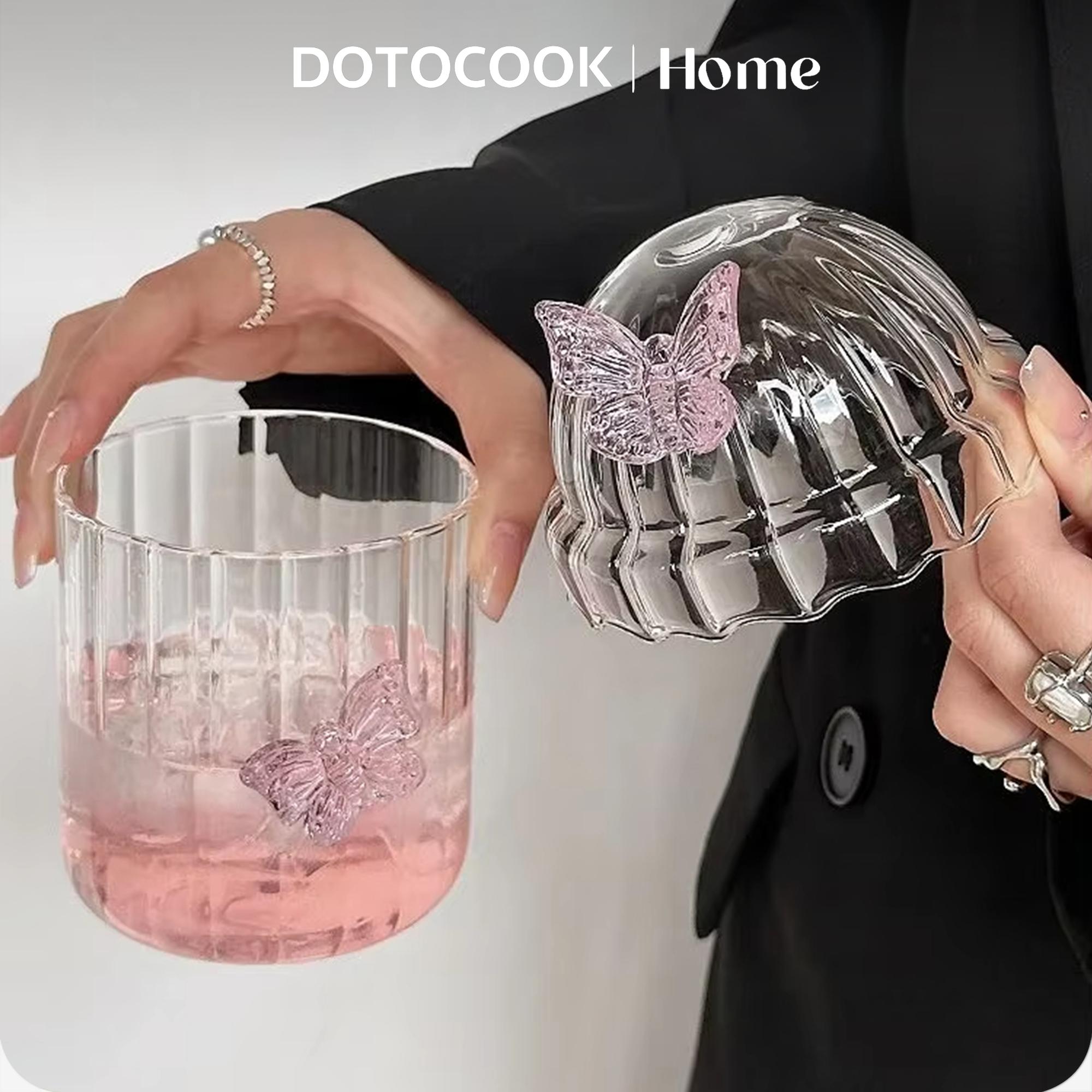 DOTOCOOK 1/2 Counts Pink 3D Butterfly Glass Bottle Tumbler with Lid & Straw – Heat-Resistant Cup for Iced Coffee, Bubble Tea & Cocktails, Perfect for Valentine’s Day, Bridal Showers & Birthday Parties, Home/Office/Outdoor Use, Drinkware