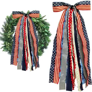 Large Patriotic Star Ribbons Bow for Wreath, Red White Buffalo Plaid Fabric Ribbons Set Assorted Lace Ribbon 4th of July Clip-On Wreath Sash Ribbon Bundle for Patriotic Indoor Outdoor Decorfidget toys