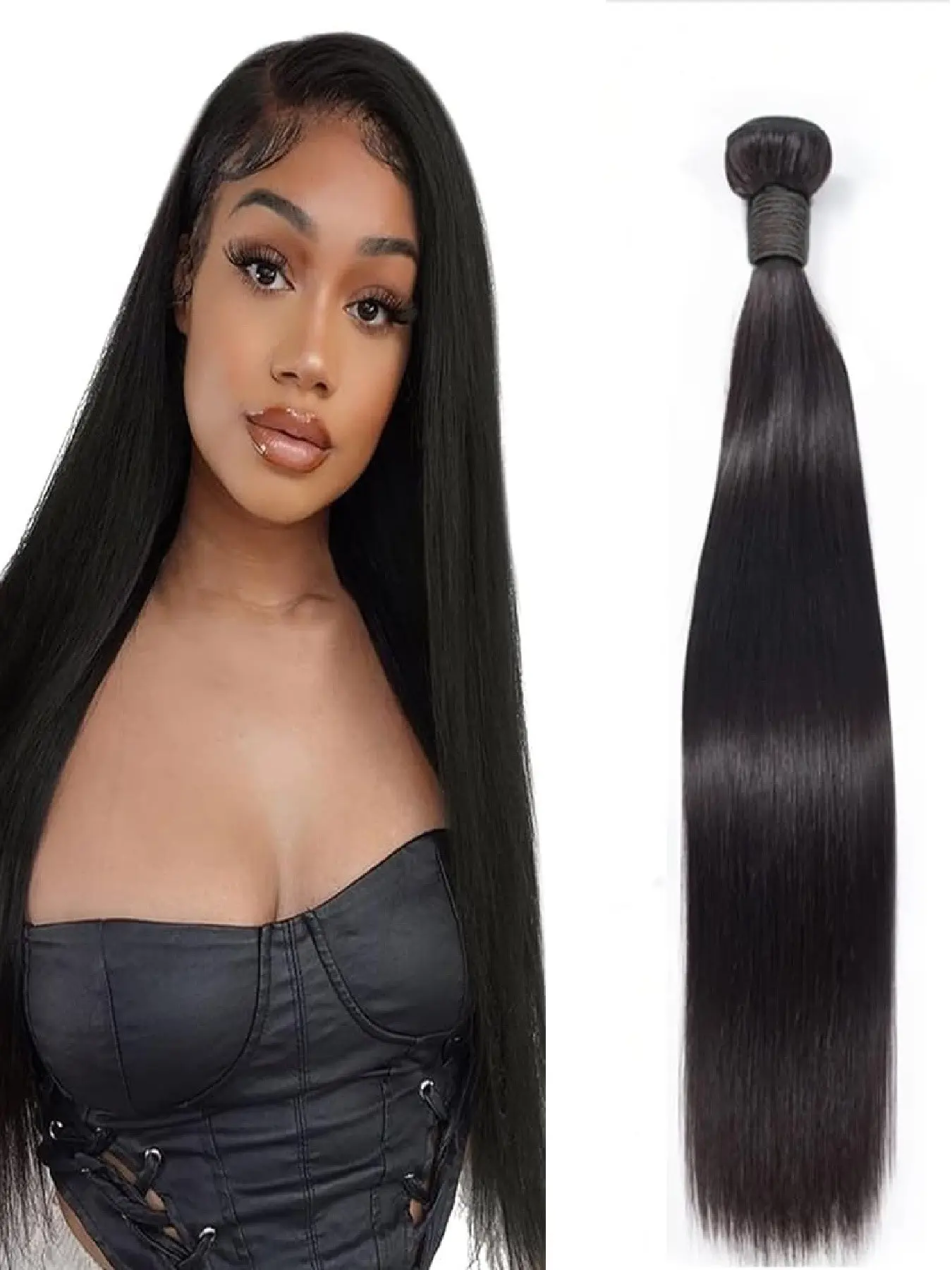 Natural Human Hair Weave Bundles Human Hair Straight Hair Natural Black Bundles Human Hair Extensions Double Weft Single Bundle