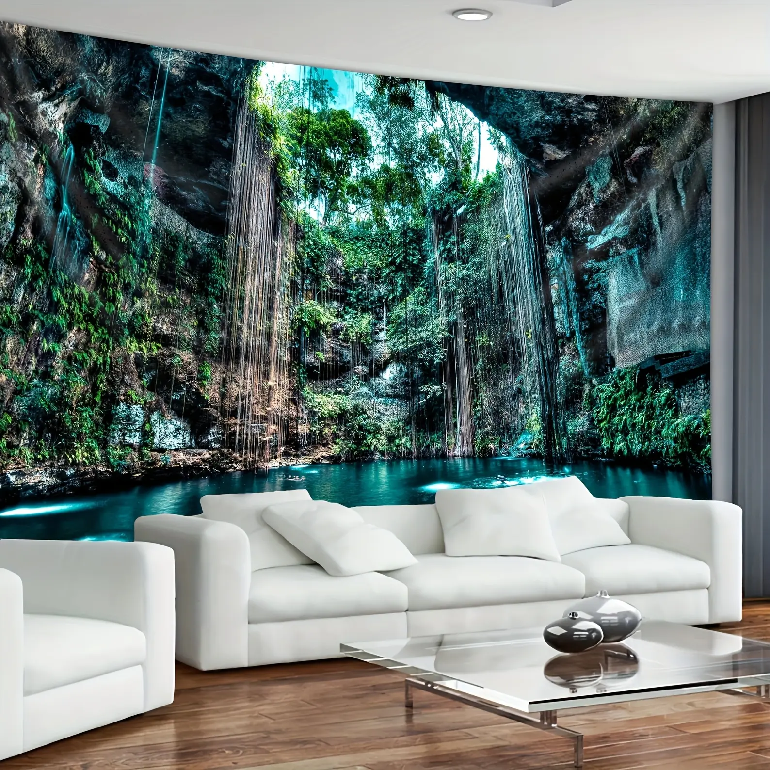 1pc Cave Scene Peach Fur Fabric Tapestry - Wall Decoration, Live Stream Backdrop for Bedroom, Living Room - Housewarming Gift, Indoor Home Decor, Other Usage Options
