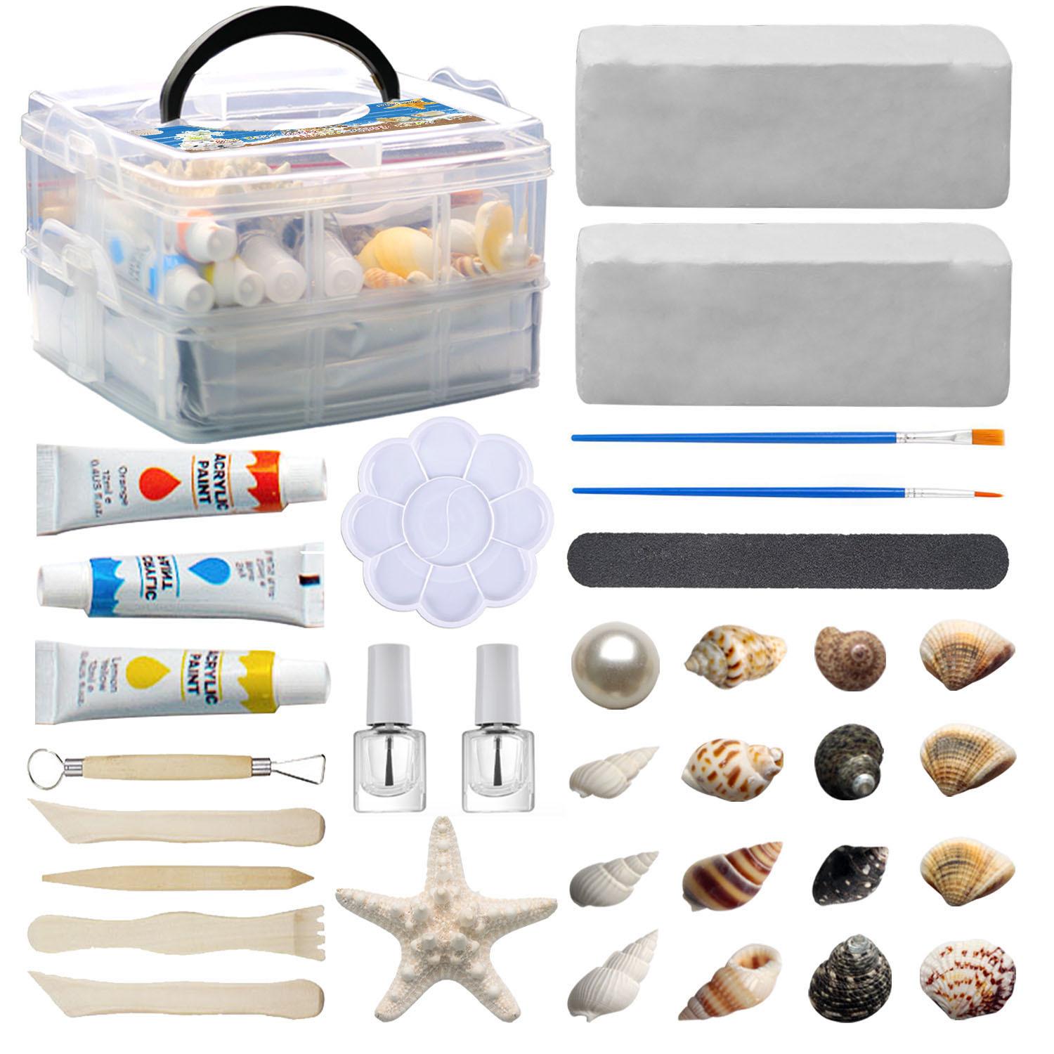 Stone-Plastic Clay Set: Shell-Shaped Ornaments, No-Bake Air-Dry Clay, DIY Modeling Kit, Tools, Pottery and Sculpture Clay