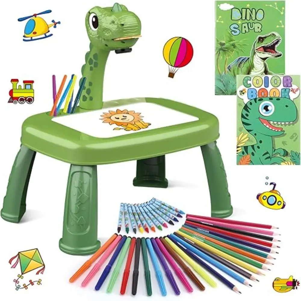 Dinosaur Smart Drawing Projector Painting Machine - Durable, Easily Erased Kids' Art Craft Set with Projector Lamp, Cute Dinosaur Shape, Ideal Toy for 3+ Boys & Girls