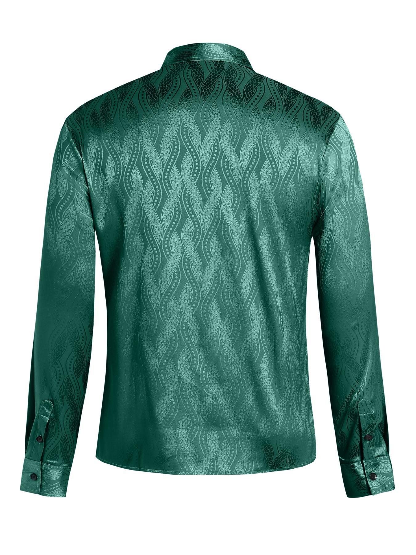 Men's Jacquard Button Front Shirt, Regular Fit Casual Long Sleeve Collared Top for Business Work Office, Fashion Men's Clothes for All Seasons