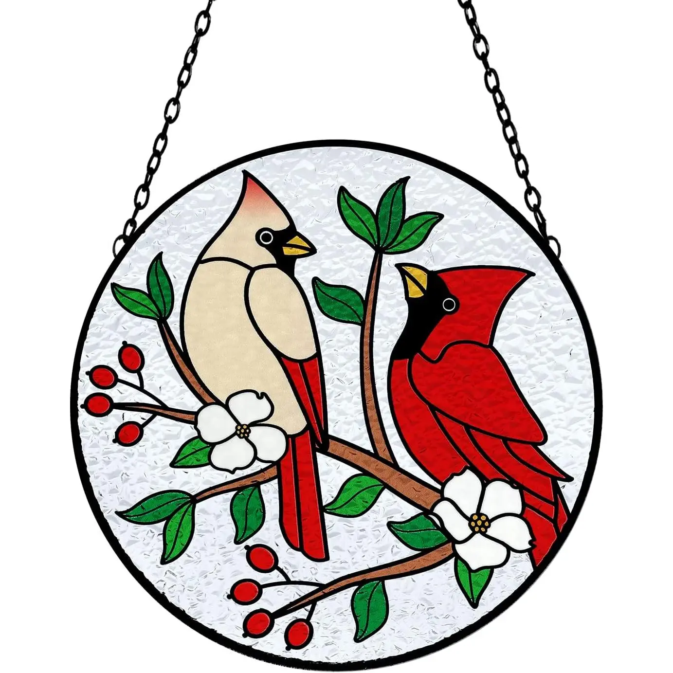 Hand-Painted Real Glass Stained Glass Suncatcher - Red Bird Window Decor - 6.3x6.3 in - Gift for Grandma, Bird Lovers for Christmas, Birthday, Colorful, Decoration