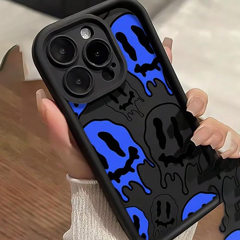 Cartoon joyful Face Pattern Mobile Phone Case Black Anti-Fall Mobile Phone Case Full Lens Cover/Simple/Anti-Fall/Case Suitable for iPhone17/16/15/14/13/12/11/X/XS/XS MAX