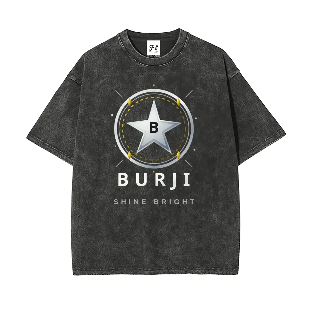 Women's Unisex Star Graphic Tee - BURJI Super Heavy Cotton Motivational Shine Bright T-Shirt, Vintage Washed Streetwear Short Sleeve Crewneck, Shortsleeve, Baggy