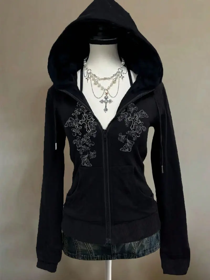 トップス 00s cross zip black hoodie cross zip hoodie - TikTok Shop