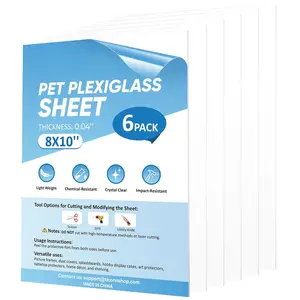 6PK 8" x 10"  Plexiglass Sheets, Clear Plastic Sheet, Easy to Cut Thin Flexible  Plastic Sheeting Panels for DIY Art Projects, Crafts, Picture Frames, Signs