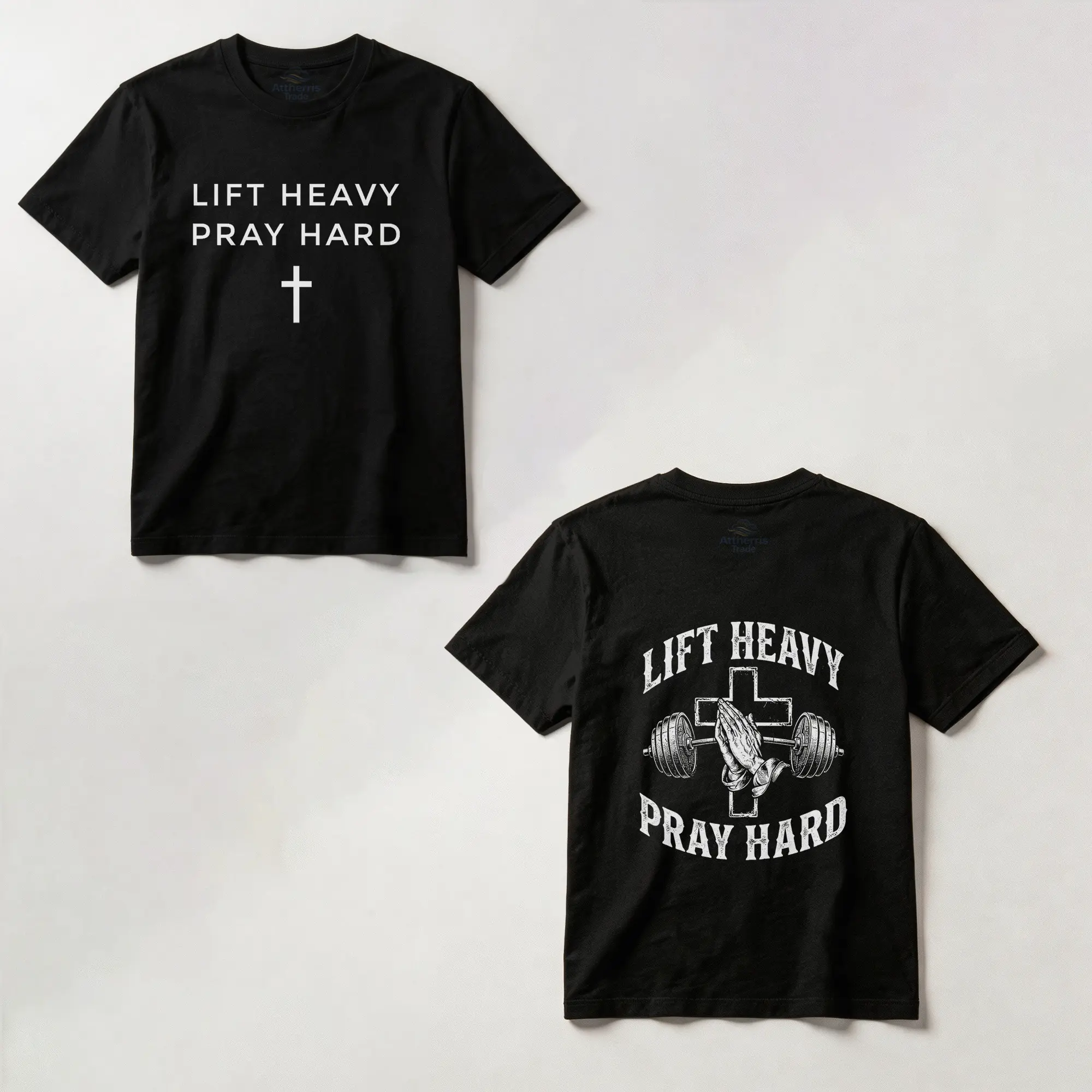 Lift Heavy Pray Hard Christian Fitness Gym Front and Back Cotton T-shirt, Graphic Crew Neck Soft Top Short Sleeve Casual Unsex Shirt for Men Women