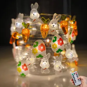 Easter Decorations  Operated 17Ft Bunny Carrot Egg String Lights 50 LED Fairy Lights with Timer, Spring Decor for Indoor Outdoor  Mantel Tree Egg Hunt Party Easter Decoration