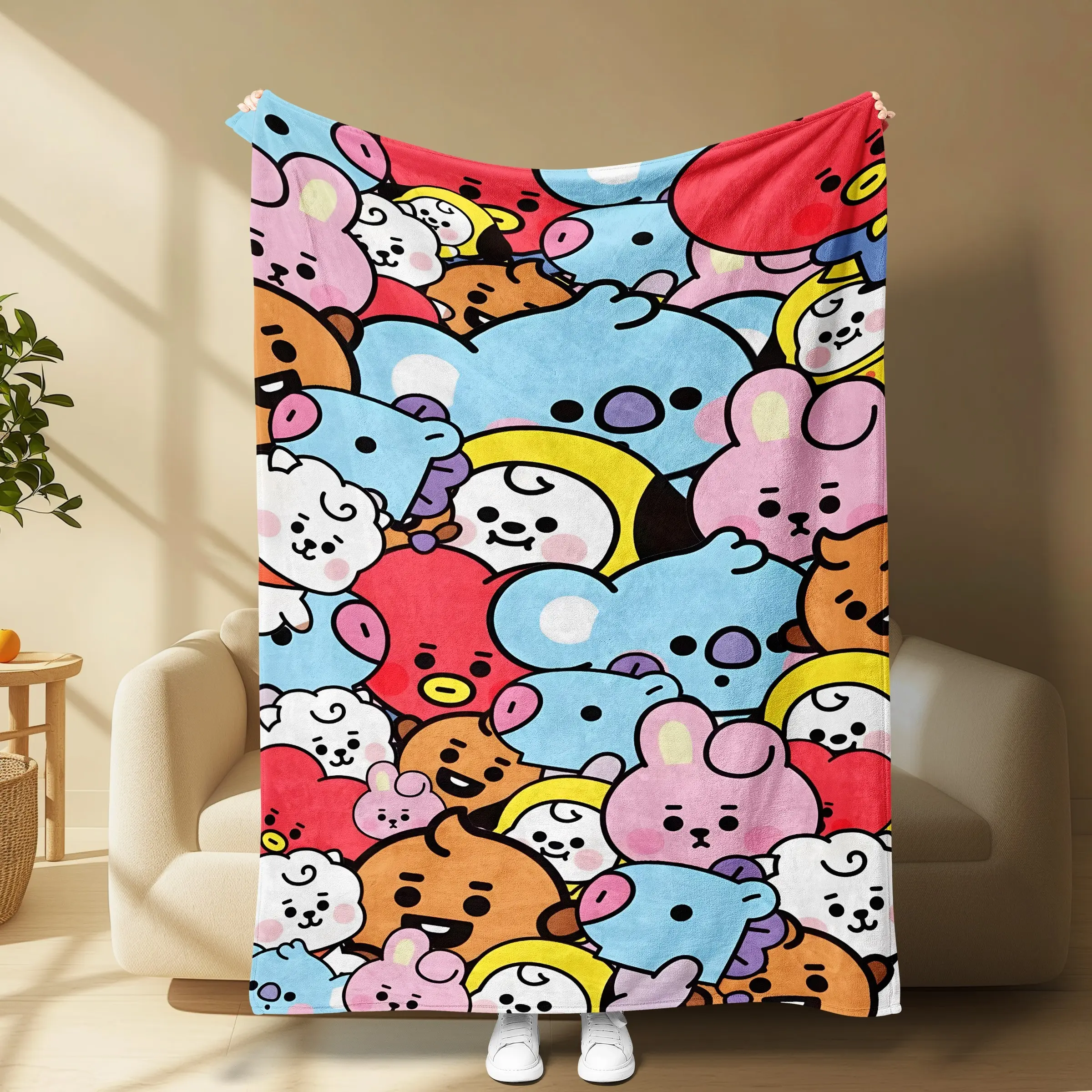 Cute Cartoon Animals Flannel Fleece Blanket, Soft Fluffy Blanket, Kawaii Bear Rabbit Chick Pattern, Ultra Soft Warm Cozy Throw, Animal Lover Gift, Christmas & Halloween Gift