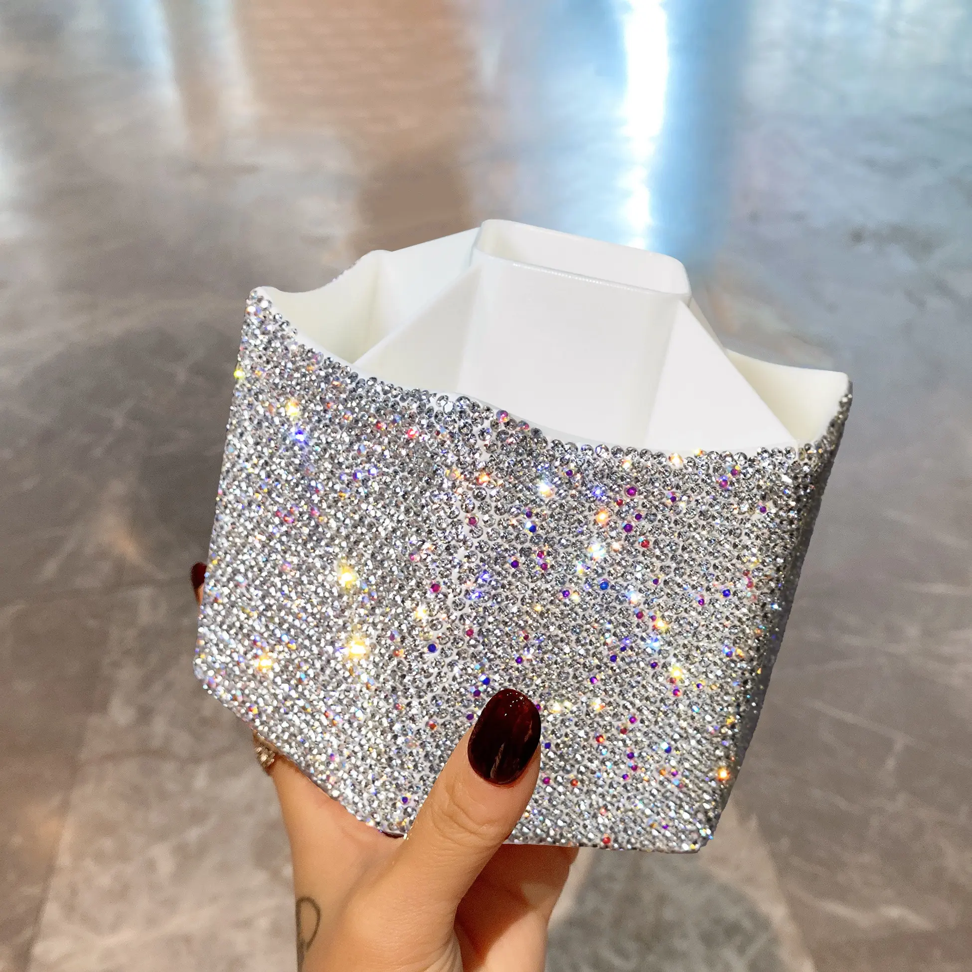 Luxury Rotating Cosmetics Organizer Box 1pc, Cosmetics Storage Box, Artificial Rhinestone Dressing Table Makeup Desktop Brush Lipstick Holder, Creative Office Pen Stand