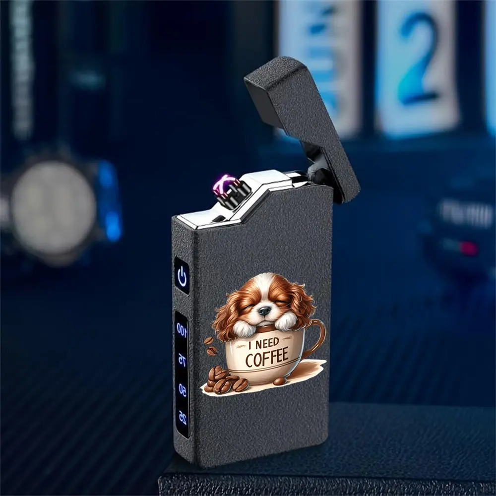 1pc Windproof Electric Arc Lighter with Cartoon Puppy in Coffee Cup Design, USB Rechargeable, Dual Arc, Flameless, Metal Shell, Long-Lasting Battery, Gift for Boyfriend, Portable for Camping, Valentine's Day, Christmas, Father's Day Gift
