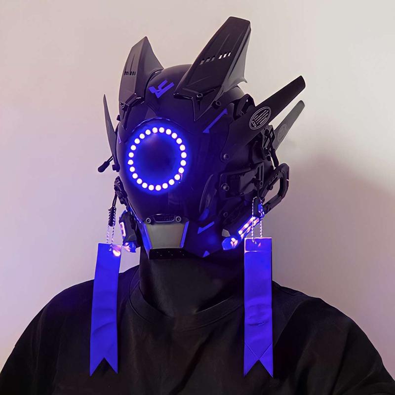 Cyberpunk Mask Iron Warrior Helmet Cosplay Men's Mecha Luminous Full Face Hood Tactical Mask
