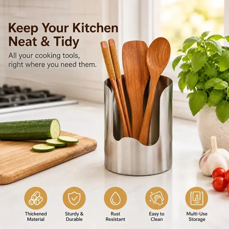 Thick Stainless Steel Cutlery Organizer Box, Rust-Resistant, Easy to Clean, Multi-Purpose Kitchen Countertop Storage Rack