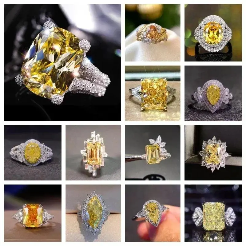 2026 New Elegant Yellow Cubic Zirconia Women's Ring Luxury Wedding Anniversary Party Accessories Bright Crystal Fashion Jewelry
