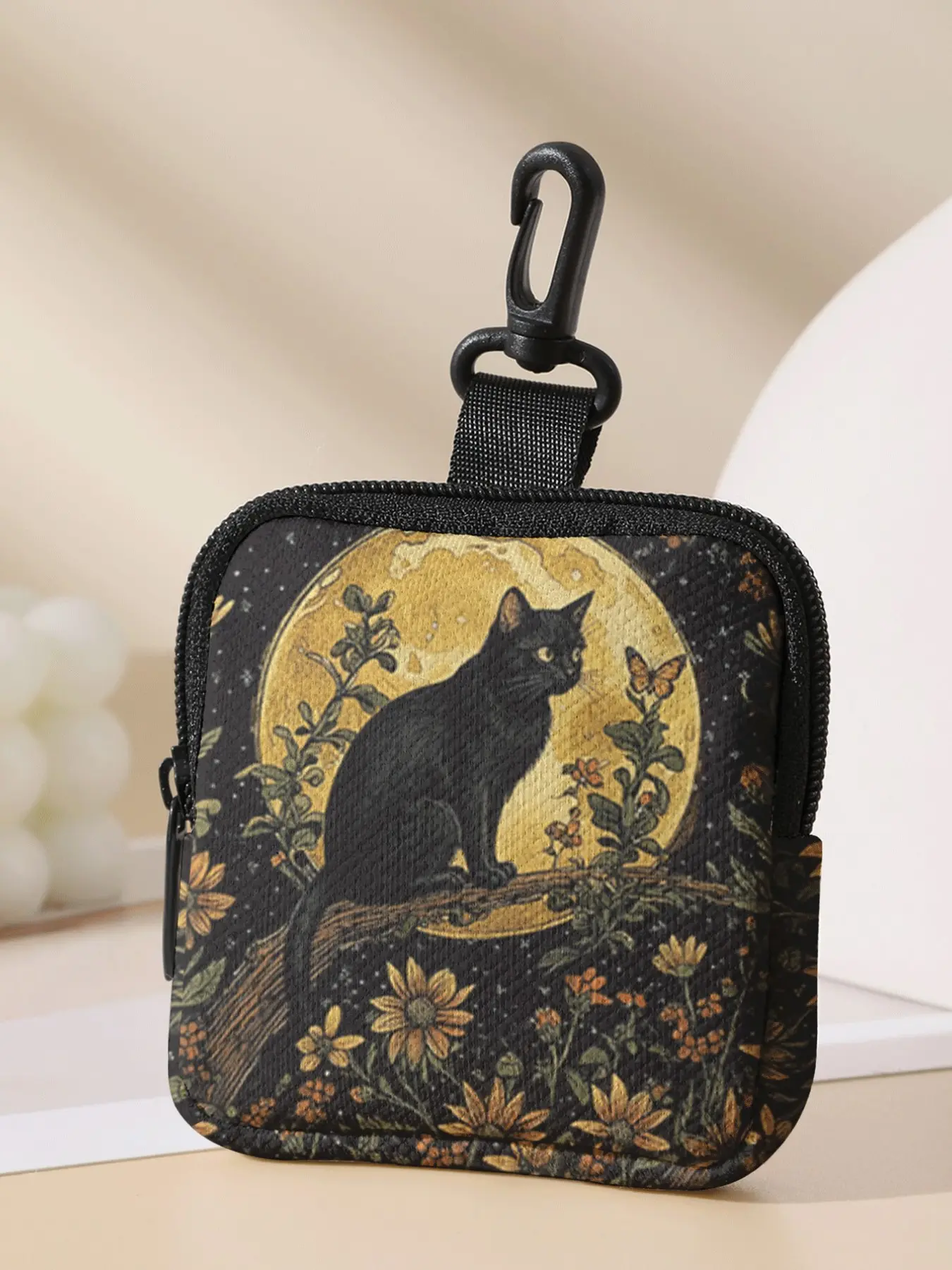 Moon Cat Pattern Coin Wallet, Coin Purse, Multi-Functional Storage Bag, Durable Polyester, Digital Printing, Ideal Gift, Casual Style, All Seasons