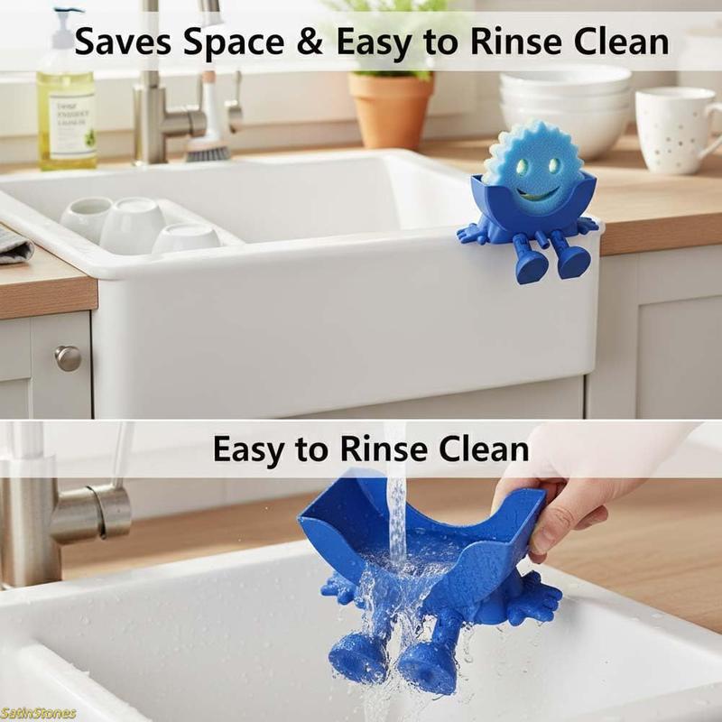 1-Pack Fun Kitchen Sink Sponge Holder — Hanging Design with Drainage Holes, Compatible with Scrub Daddy Sponges, Cute 3D-Printed Organizer