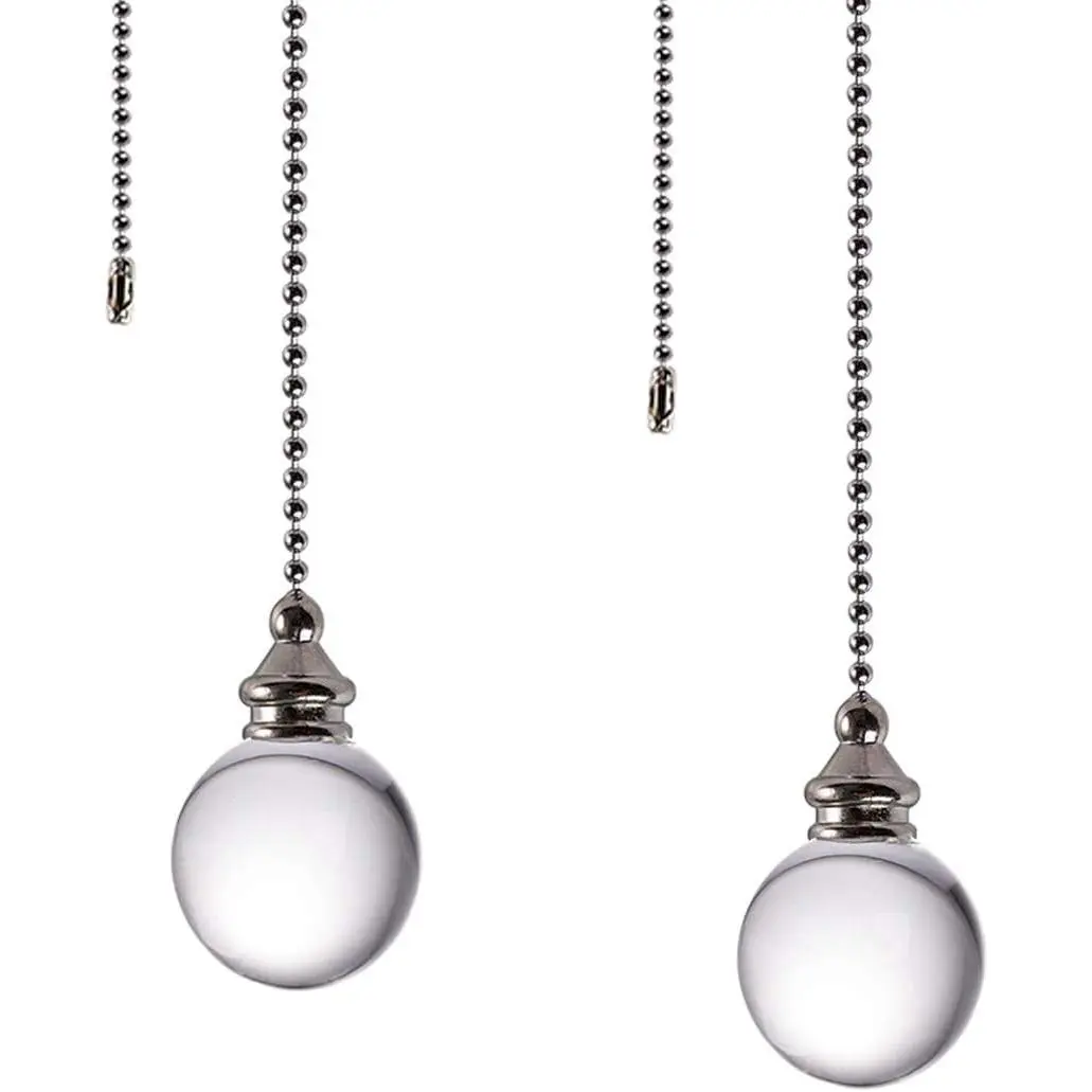 Ceiling Fan Pull Chain, 2 count Clear 30mm Diameter  Ball Fan Pull Chain, 20 Inches Fan Pulls Set with Connector Ceiling Fan Pull Chain Ornaments Lighting Accessories