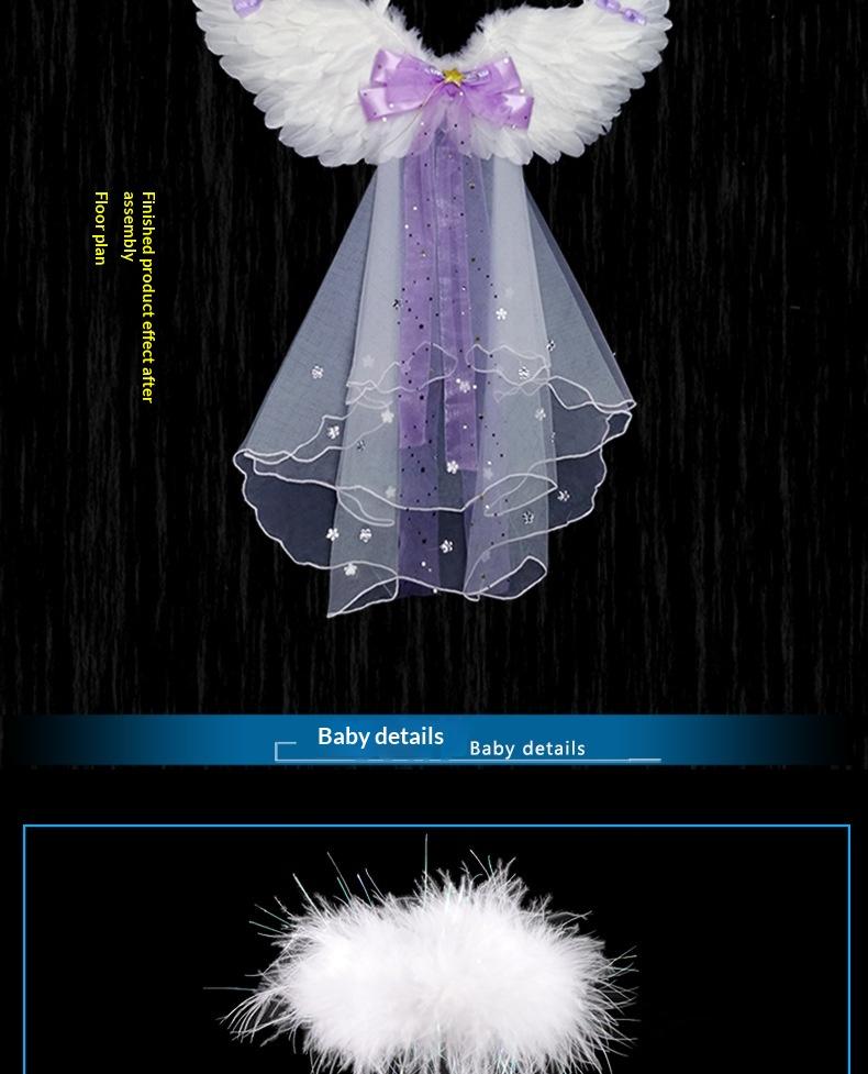 Angel Feather Wings Props for Christmas & Halloween Performance Costume Stage Princess Back Decoration White & Blue Bow