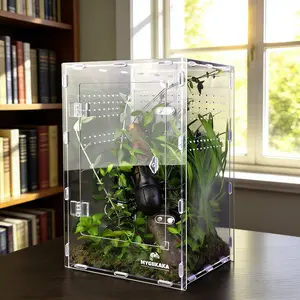 Mygiikaka Acrylic Reptile Terrarium Enclosure, 360° Panoramic High Ventilation, Strong Magnetic Escape-Proof, Multi-Sided Breathable Design