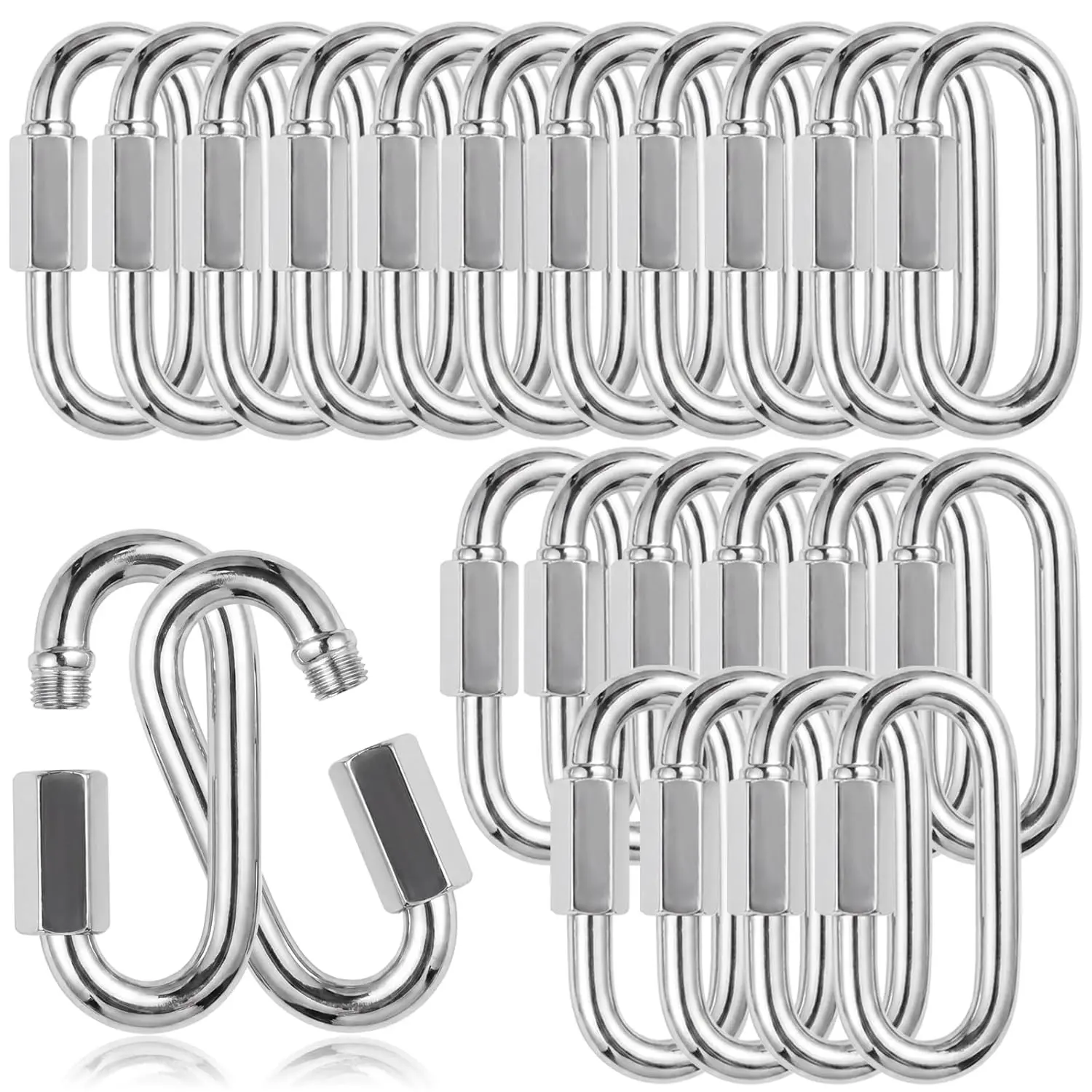 20Pcs 5/16'' Quick Links Heavy Duty Chain Link Connector, 1200lbs Capacity Galvanized Thread Screw Lock Oval Locking Carabiner Clips for Safety Chain Swing Gym Hammock Hardware