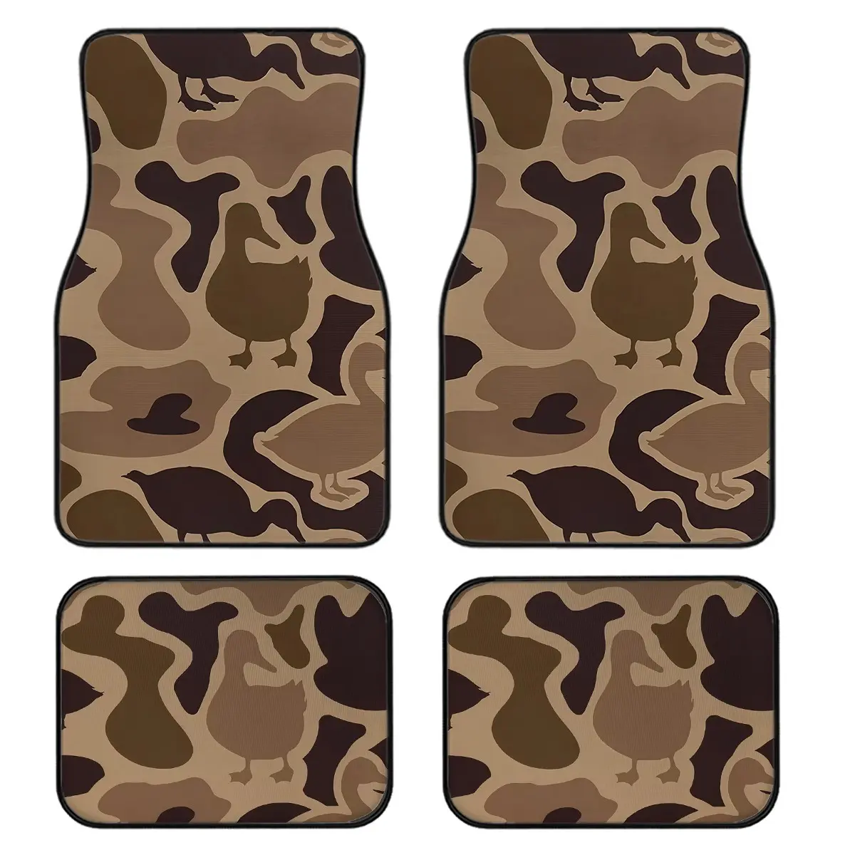4-Piece Camouflage Duck Print Car Floor Mats Set, Universal Fit, Crystal Velvet, Full Coverage, for Sedan, Truck, Suv, Automotive Floor Mats, Floor Mats for Trucks, Car Interior Accessories, Car Accessory