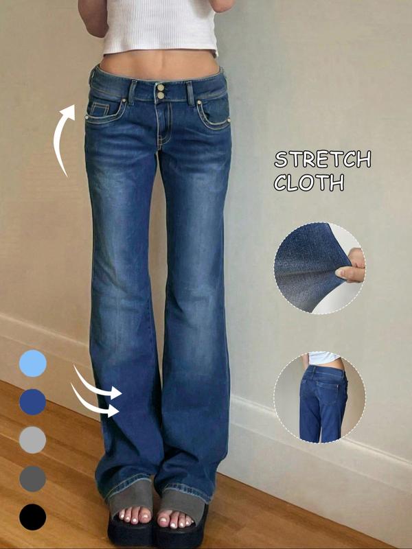 NVFelix Women's Y2k Low Rise Flare Jeans Double Button Design Stretch Bootcut Pants Soft Denim for Comfortable Daily Wear