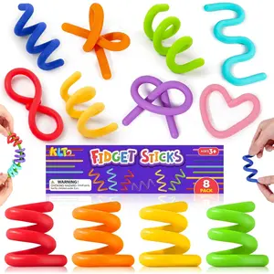 Sensory Toys Fidget Sticks for Kids: 8 Pack Creative Silicone Fidget Sticks - Sensory Toys for Autism ADHD Stress Relief - Quiet Desk Fidgets for Classroom Prizes - Calm Down Travel Airplane Toys