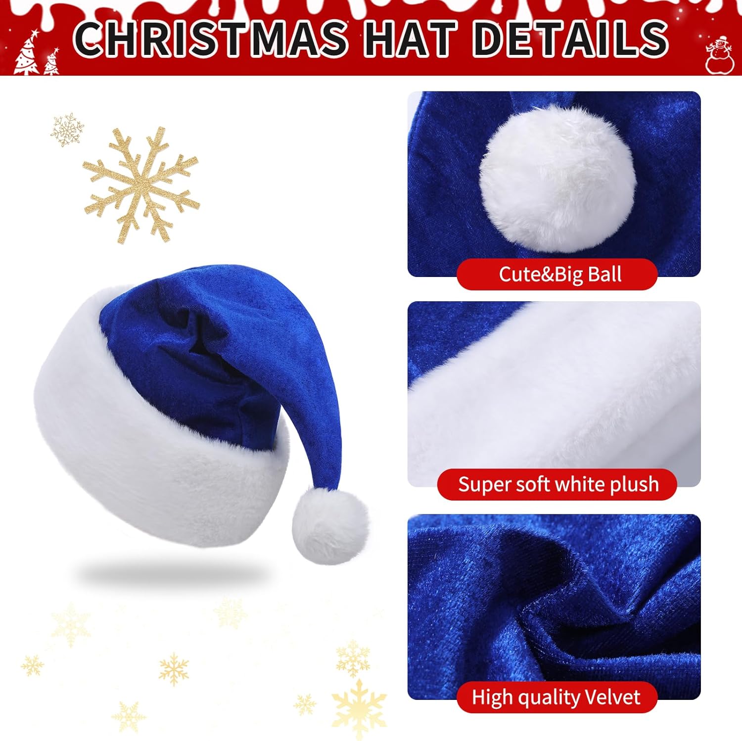 Blue Velvet Christmas Hat for Adults, Festive Holiday Party Accessory, Comfortable & Stylish New Year Celebration Item