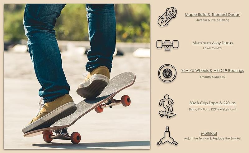 skateboard carry Skateboards for Beginners,31 * 8 inches Complete Skateboards for Kids,Boys,Girls and Adults,7 Layer Maple Wood,Double Kick Deck Concave Standard and Tricks Skateboard skater  xl