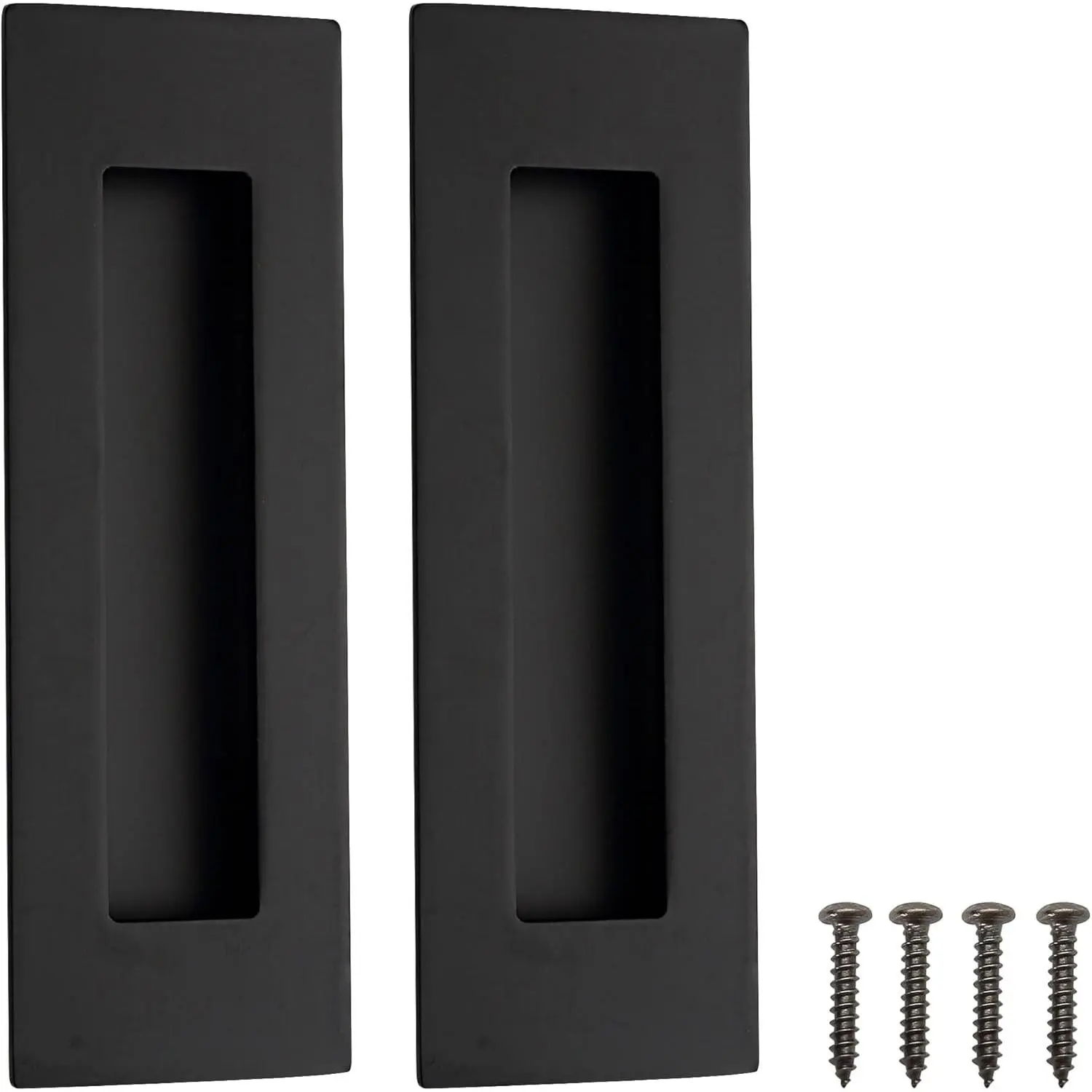 6 Inch Recessed Pocket Door Pull, Sliding Door Handle Hardware, Stainless Steel Finger Flush Pulls for Sliding Closet Door/Barn Door, Rectangular, Matte Black, 2 PackGift
