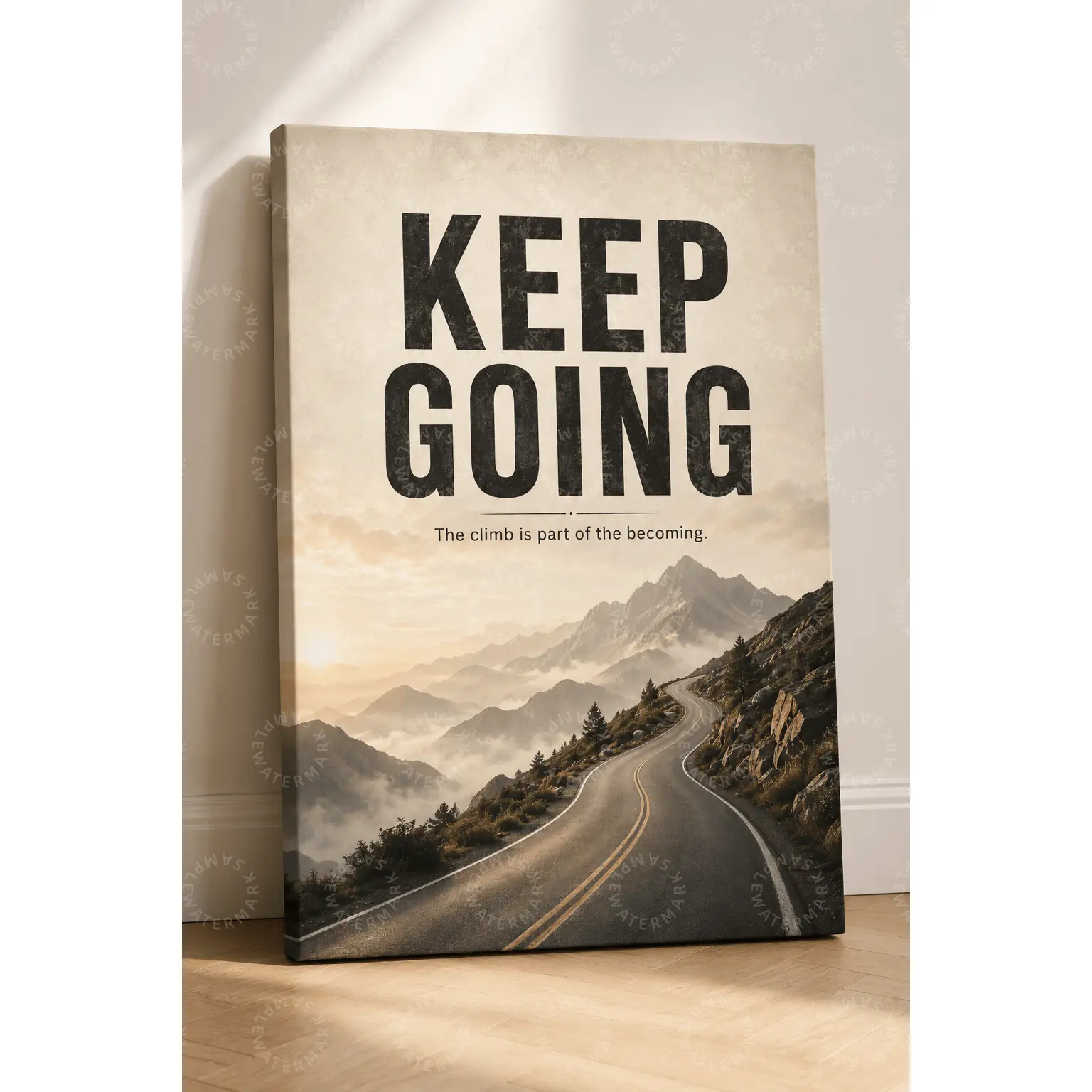 Keep Going Motivational Canvas Poster, Mountain Road Wall Art, Beige Neutral Aesthetic Print, Bedroom Office Living Room Decor, Dorm Room Wall Art, Inspirational Gift