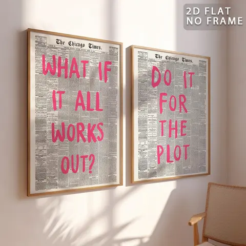 Newspaper Pattern Unframed Painting, 2 Counts/set Positive Affirmation Wall Art, Wall Decor for Home Living Room Bedroom Office, Inspirational Wall Decor