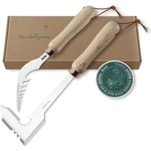 2-Pack Hand Crack Weeder Puller Tool Set - Made with Heat Treated Steel and Ash   Handles, Weeding Tools Ideal for Gardens and Patio Lawns to Effectively Pull Out Weeds & Their Roots