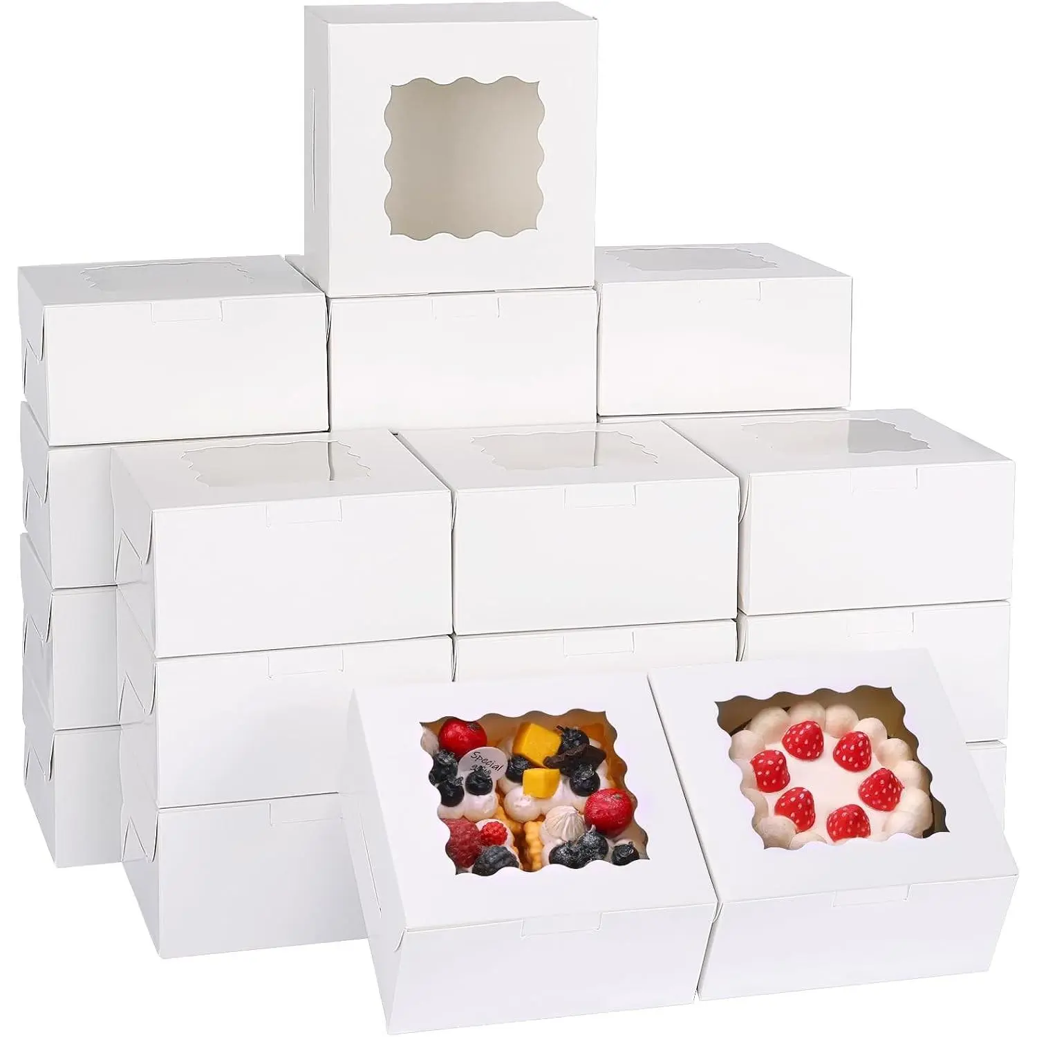 80pcs 6x6x3 Inches Bakery Boxes, Cookie Boxes with Window, Small Treat Containers for Pastries, Chocolate Covered Strawberries, Macarons, Cupcakes, Goodies, Donuts,White