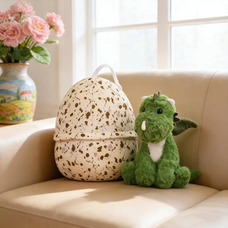 Dinosaur Egg Plush Toy, Soft Green Dragon Stuffed Doll with Egg Shell, Cute Reversible Plushie Gift for Kids & Dinosaur Lovers