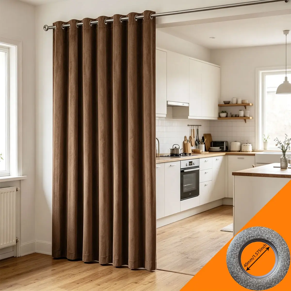 Deep Velvet Screen Curtain, Vintage Wooden Minimalist Style, Light Blocking, Kitchen Divider, Door Decor, Multiple Colors Available, Kitchen Curtains