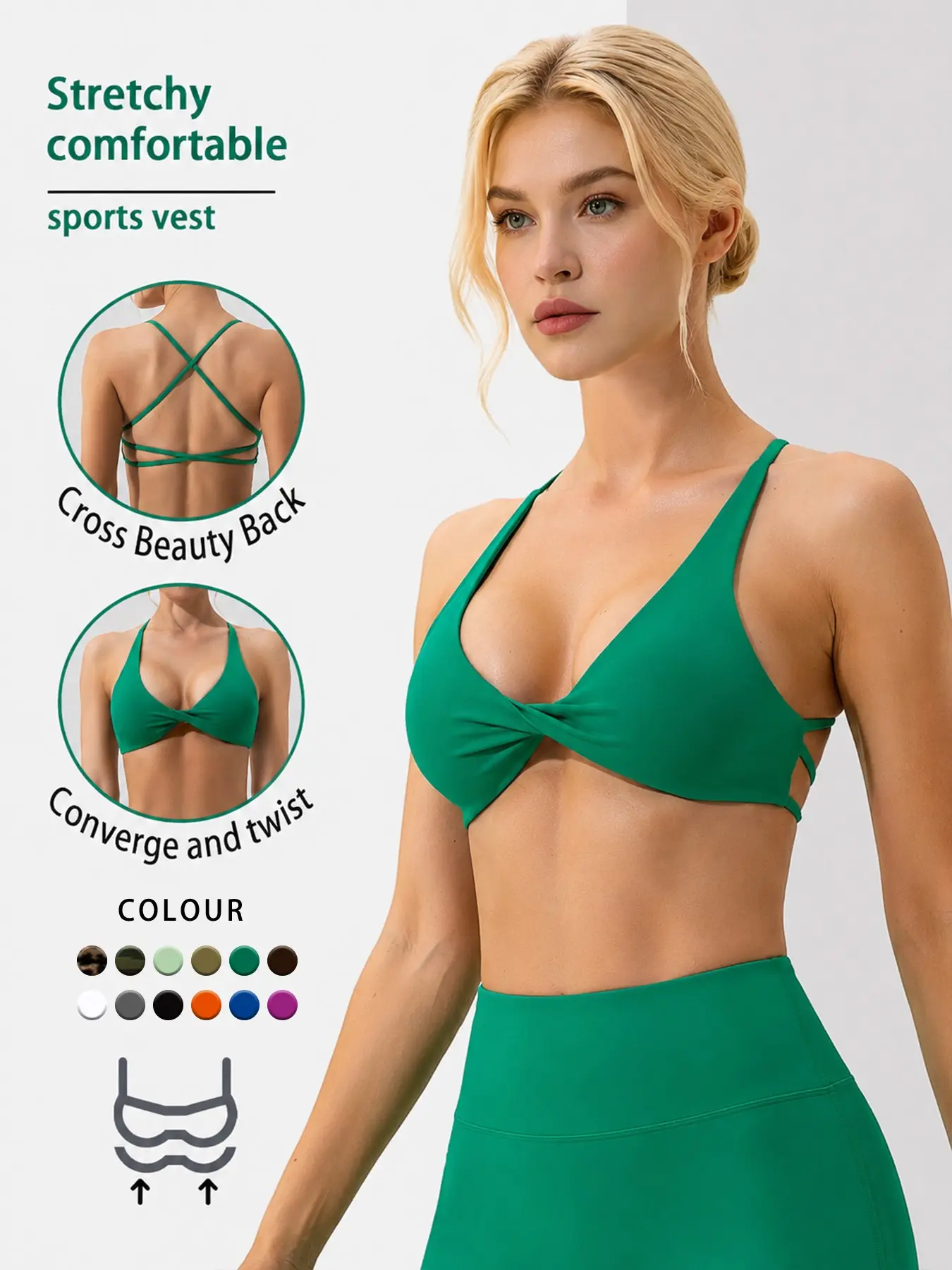 Twist Front Cross Back Yoga Bra, V-Neck Sports Bra, Ideal for Gym and Pilates, Comfortable and Supportive Workout Wear, Strappy Yoga Bras