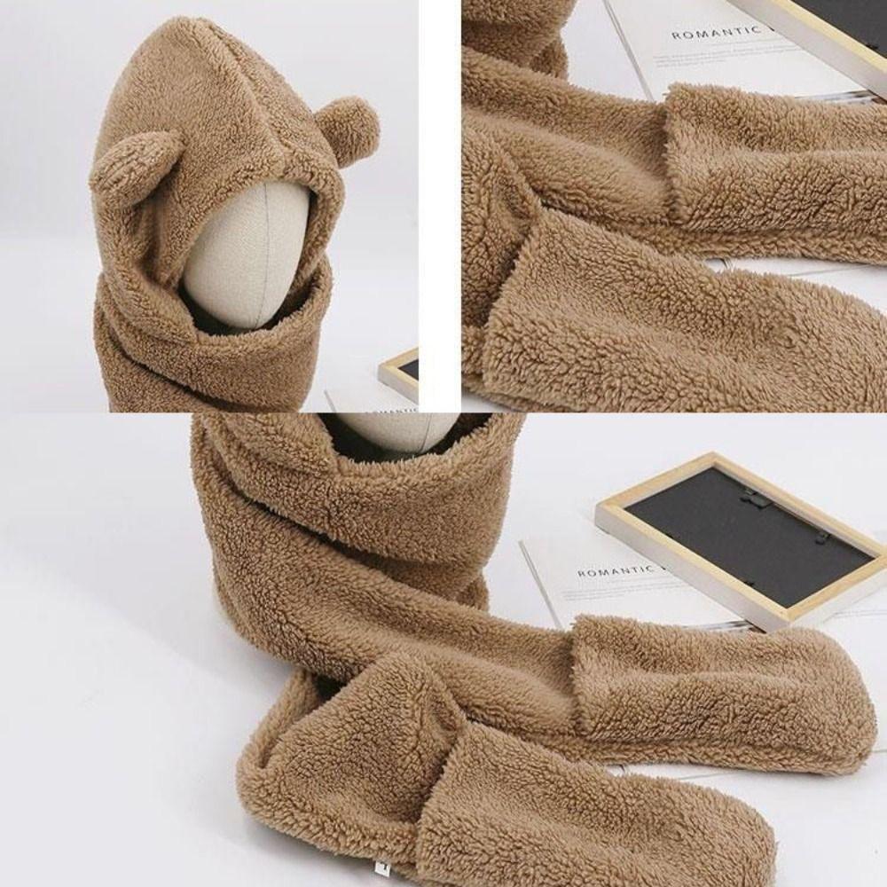 Unique 3 in 1 Bear Ear Plush Beanie Thickened Ear Protection Plush Scarf Hat Gloves Earmuffs Warm Fleece Scarves Hat Autumn
