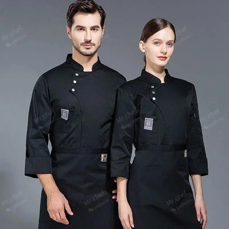 Black Chef Uniform Jacket Long Sleeve Chef T-Shirt Restaurant Uniform Bakery Food Service Breathable New White Cooking Clothes