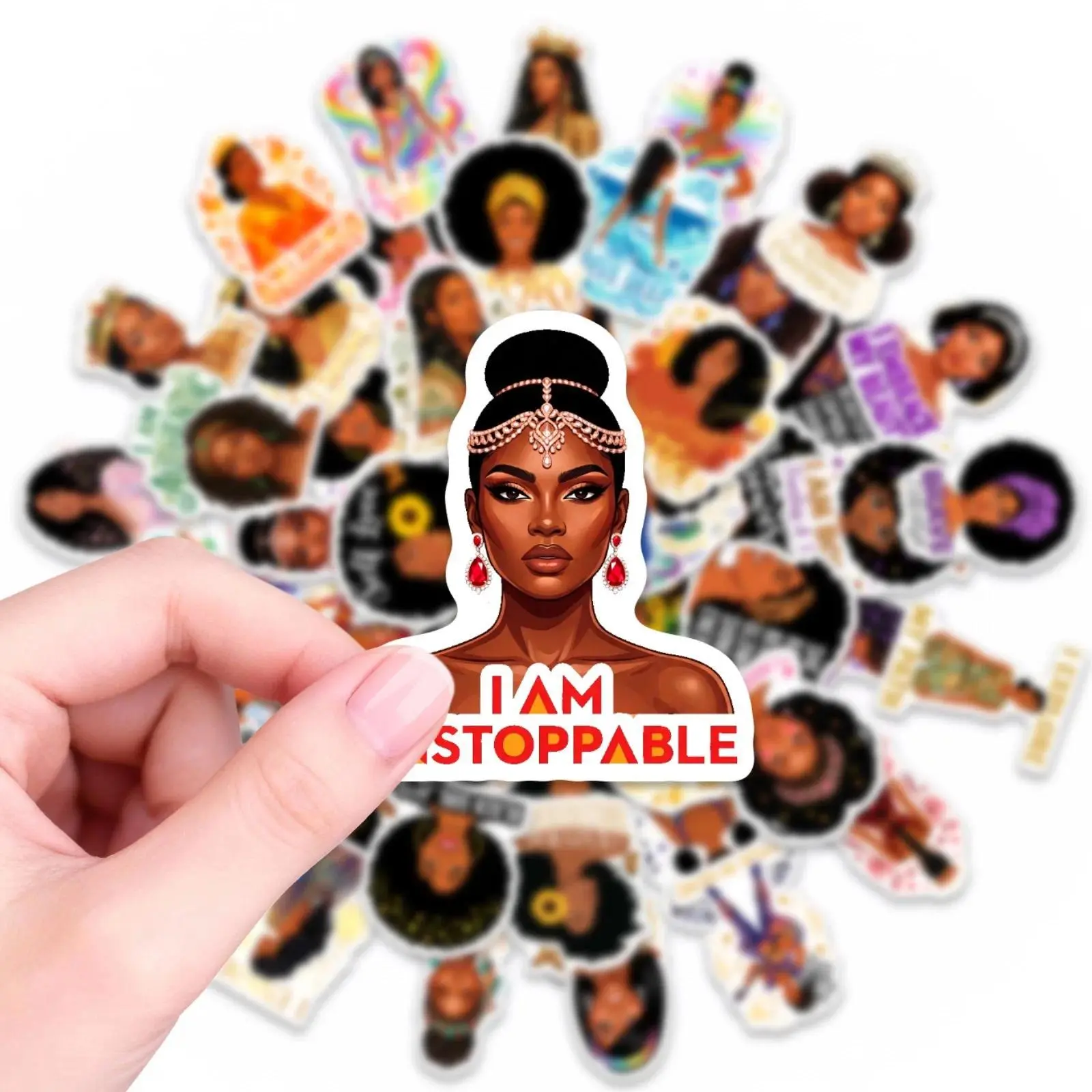 50PCS Inspirational Pop Black Skin Girl Melanin Stickers DIY Phone Laptop Luggage Skateboard Graffiti Decals Fun for Kid Toys