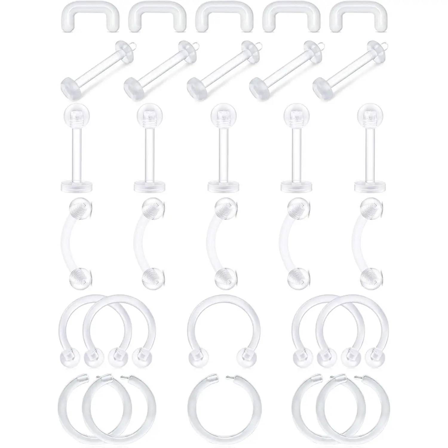 16G Clear Flexible Bioflex Plastic Piercing Retainers for Cartilage Helix Daith Rook Tragus Nose Septum Lip EyebrowGift