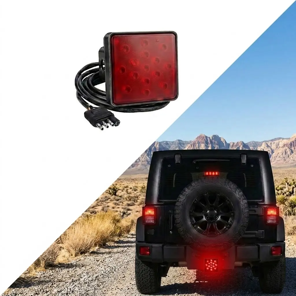 Trailer Lighting Durable Energy-Saving 15-LED Tow Hitch Light With Red Lens Shock Resistant 2 Inch Hitch Fit Brake Signal Lamp LED Lights For Pickup Trucks Mother's Day Gift