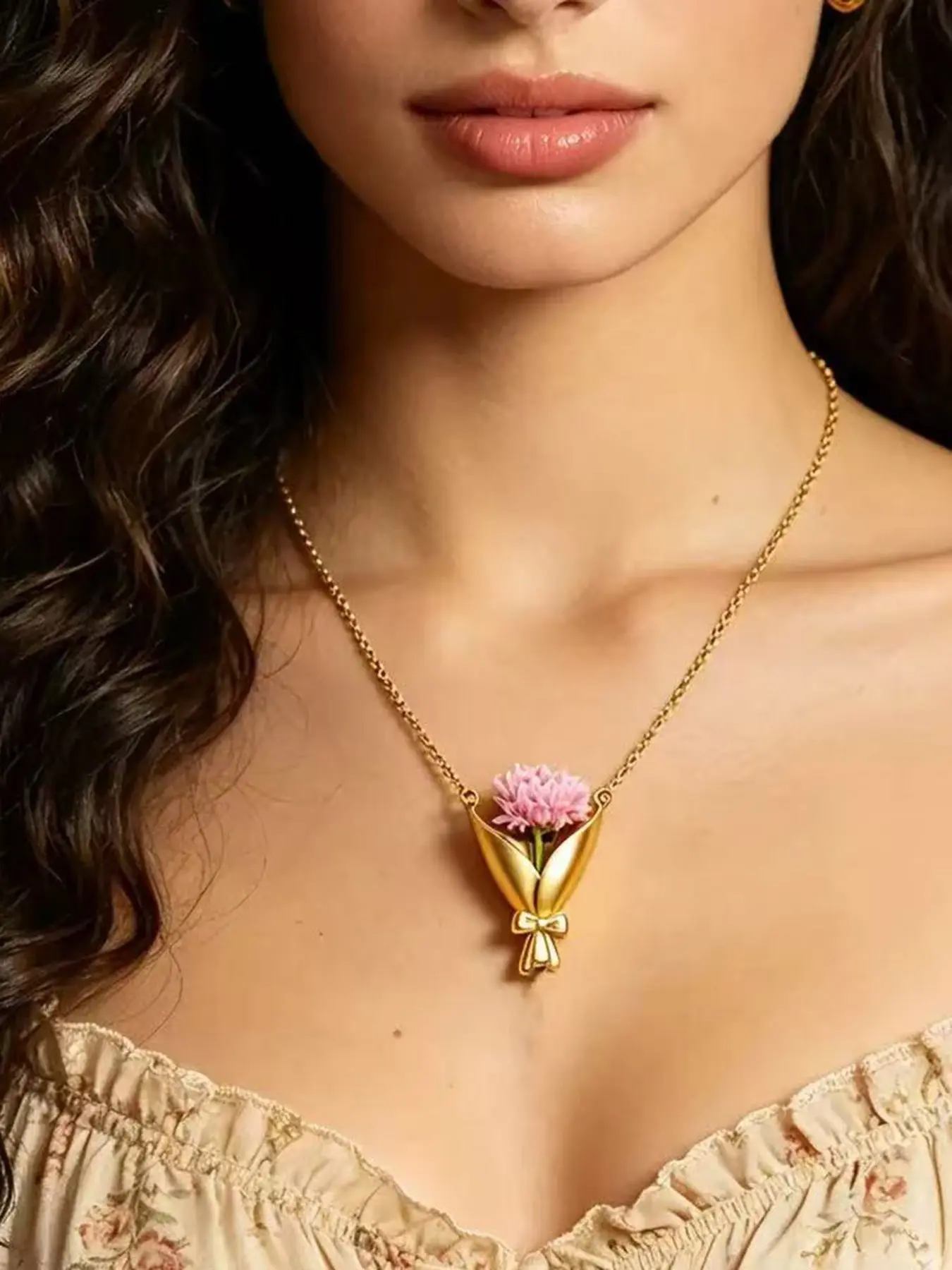 Bow Necklace for Women, Floral Design Clavicle Chain, Luxury High-End Necklace, Gift Idea, Trendy Fashion Accessory