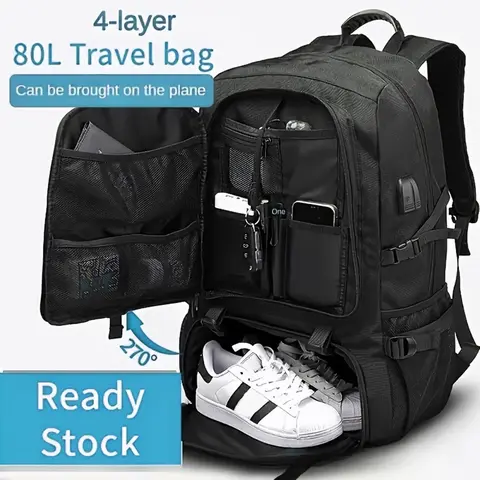 Expandable Travel Backpack, Shoe Compartment & Laptop Sleeve, Large Capacity Men's Sports Outdoor Bag, Waterproof Nylon, USB Charging Port, Backpack for Traveling on Airplane #GLOBAL PICKS