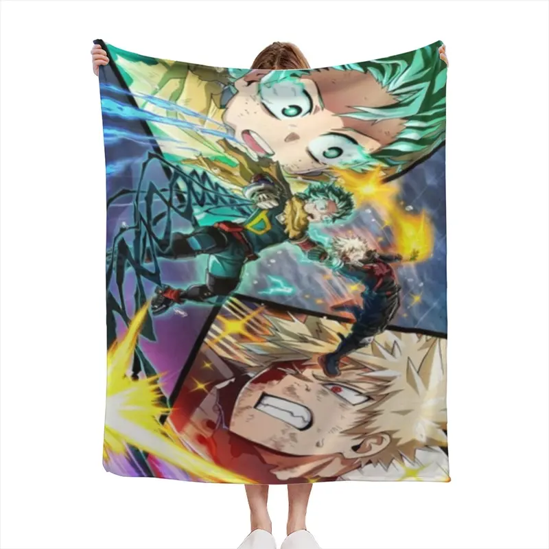 My Hero Aca-demia Izuku Midoriya & Bakugo Katsuki Battle Graphic Throw Blanket Anime Action Artwork Soft Warm Microfiber Fleece Blanket Bed Couch Decor Home Decor Blankets