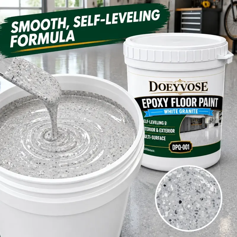 [DOEYVOSE] Gray and White Granite Epoxy Resin Floor Paint, Self-Leveling High-Gloss Anti-Slip Stone-Look Marble Finish, Easy to Sweep and Mop, for Retail Store, Boutique, Beauty Salon, Shopping Mall, Indoor